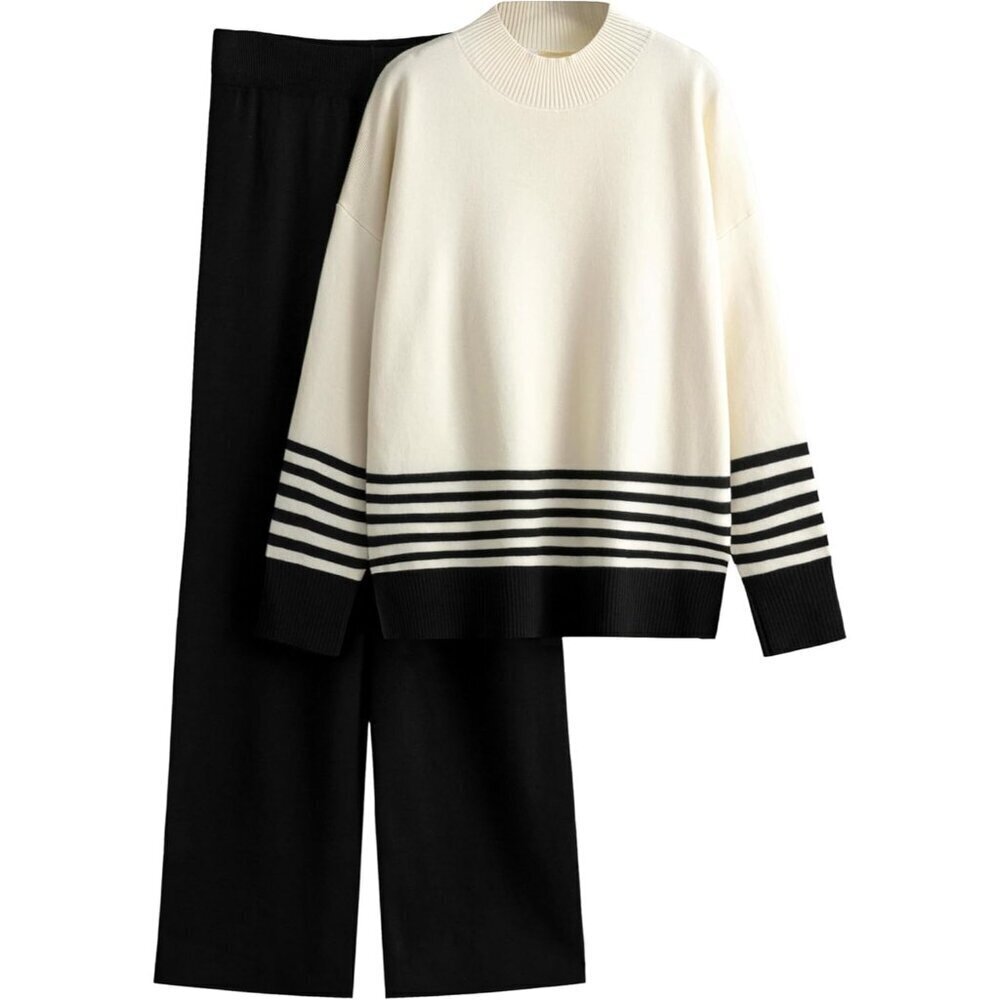 Women's 2 Piece Knitted Lounge Set Turtleneck Sweater Wide Leg Pants